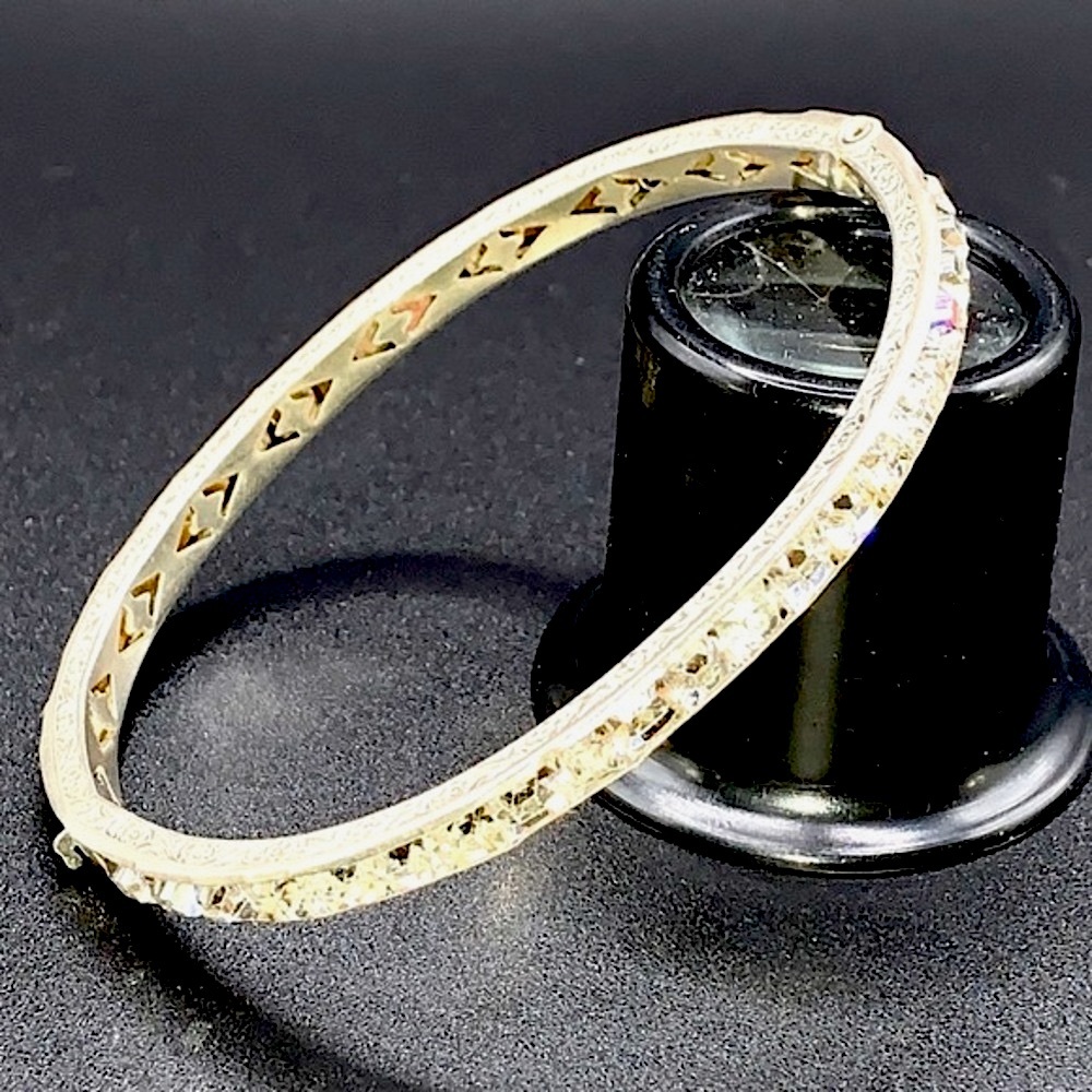 Sterling Rhinestone Bangle, Pierced and Hand Engraved, 1930’s.